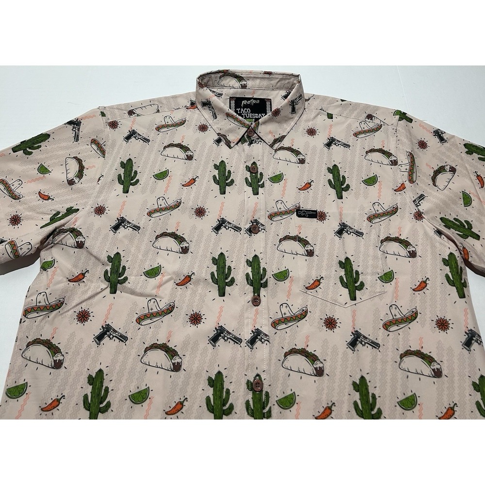 Retro Rifle Taco Tuesday Shirt Mens XL AOP Cactus Hawaiian Casual Button Up - Picture 2 of 8
